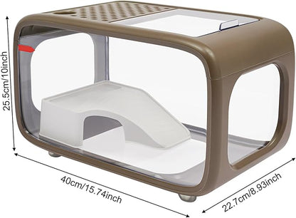 Desktop Fish Tank, 3.2Gal Small Betta Fish & Turtle Tanks, Aquarium Bowl with Detachable Basking Platform, Multi-Functional Areas Aquascape Tanks for Fish Terrapin Frog Shrimp Crab (Brown)