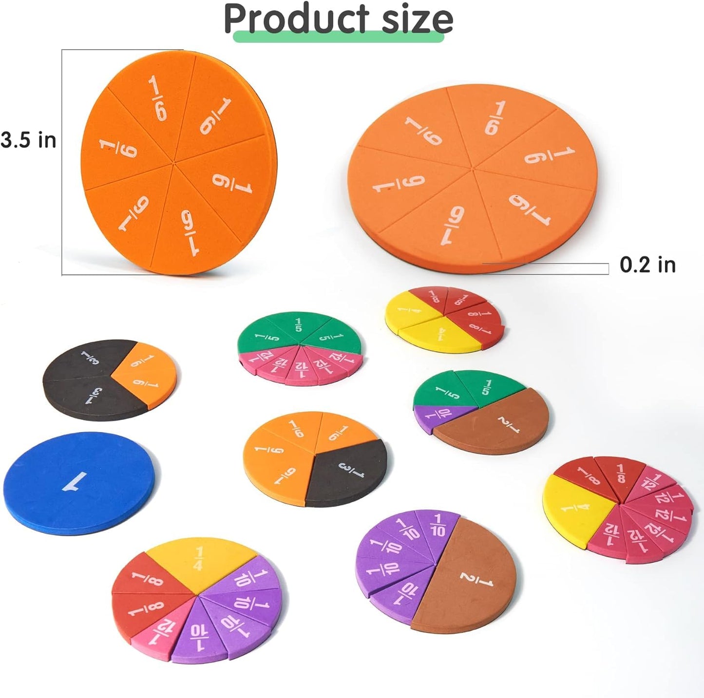 stochastic box Set of 4 Magnetic Fraction Circles 204 pcs Fraction Bars Set, Rainbow Math Manipulatives Learning Toy for Preschool Elementary School Classroom Educational Kit
