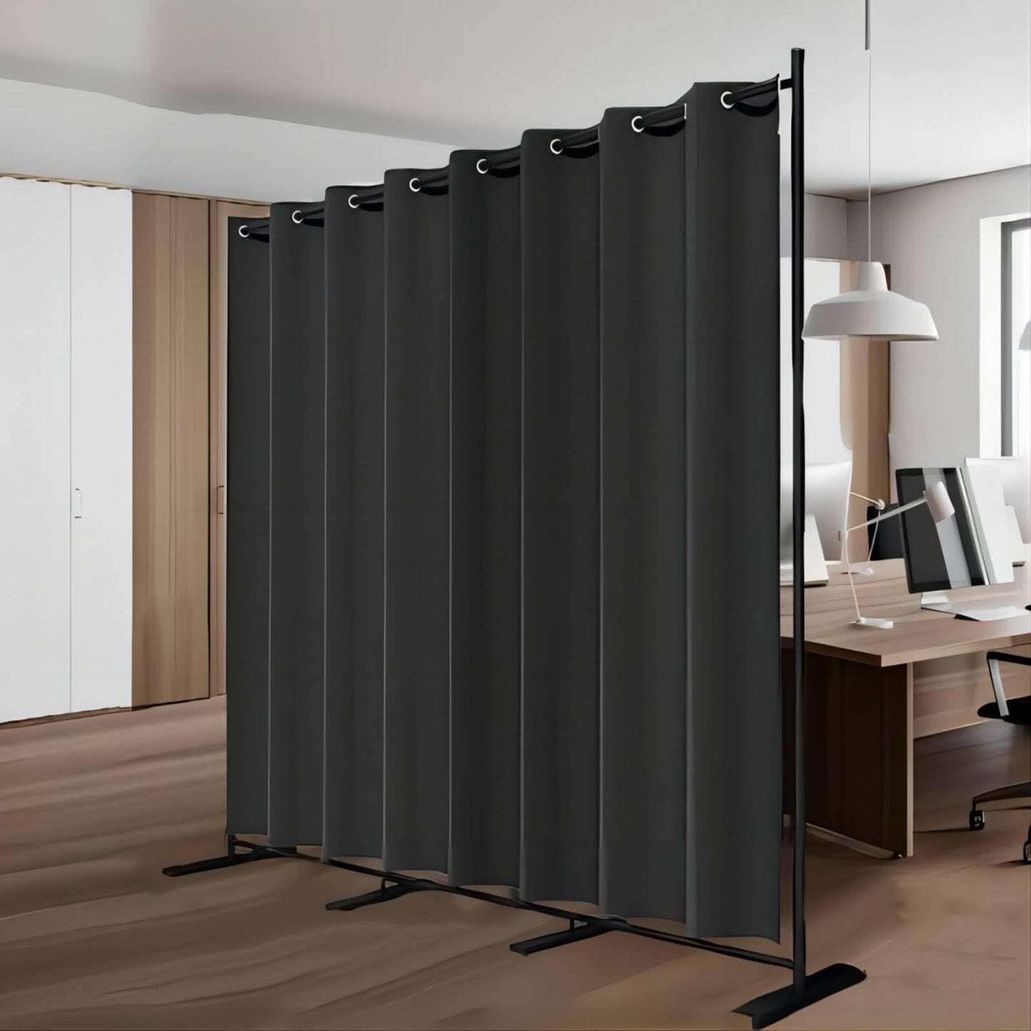 Portable Room Divider Panel, Folding Freestanding Room Partition Wall, Home Vertical Curtain Divider Stand Ceiling Self Stand, Space Privacy Screen for Office, Black
