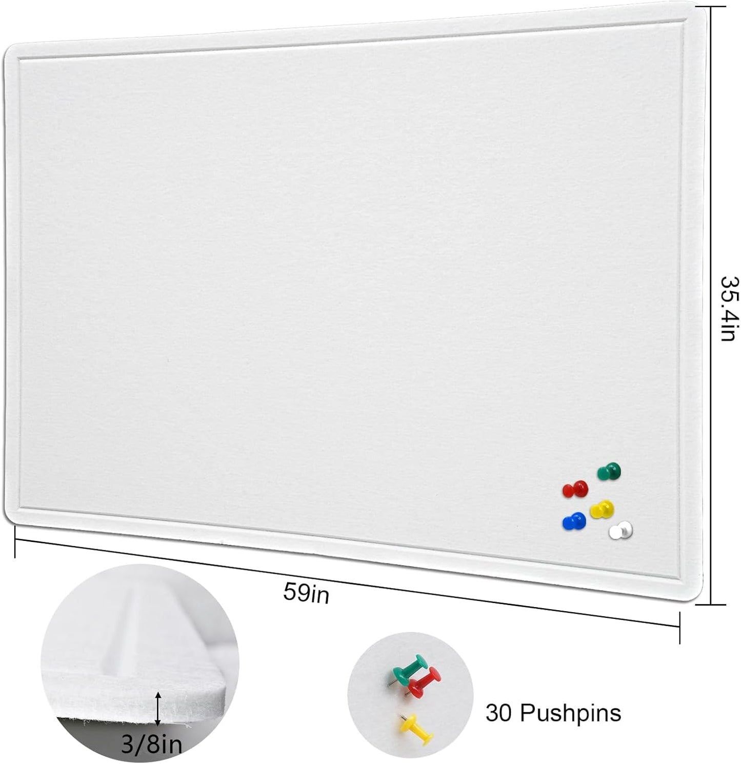 Large Bulletin Board - 60 X 36 inches Decorative Felt Pin Board - 5' x 3' Cork Board Alternative for Wall - Foldable Photo Board Self-Adhesive Vision Board Prayer Board with 30 Pushpins - Warm White