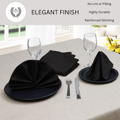 DineNest Hemstitch Cloth Dinner Napkins 100% Cotton Set of 6 - for Dining Special Occasions Weddings Parties Holidays Easter - Soft Durable Reusable - 18x18 Inch Table Cloth Napkins Black