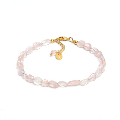 Gempires Pink Rose Quartz Beaded Bracelet Lightweight Handmade Gemstone Jewelry Hypoallergenic 8 Inch Gold Plated Trendy Western Jewerly For Women
