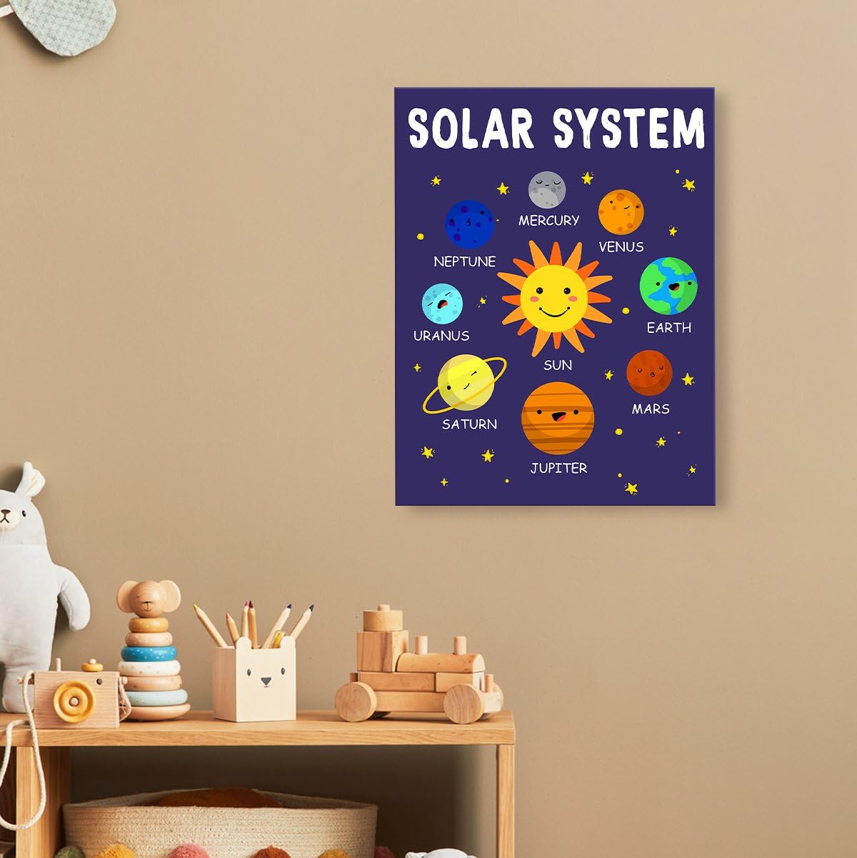 OTINGQD Solar System Wall Decor,Space Nursery Wall Art,Outer Space Canvas Wall Art,Planet Themed Wall Decor for Kids Toddler Boys Room Classroom
