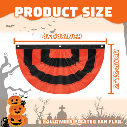LinaGarten Halloween Bunting Flag 2 x 4 ft Fully Sewn Orange & Black 5 Stripe with 3 Grommets Pleated Half Fan Flag Bunting Banner Trick or Treat Halloween Decor Outside Porch Garden Outdoor Yard Indoor Home