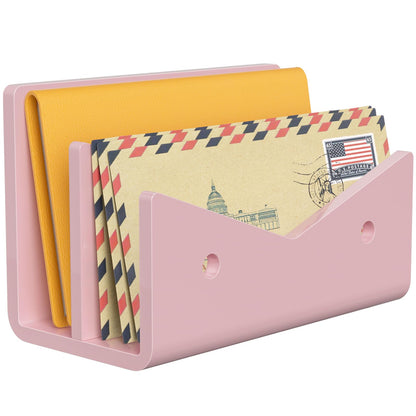 Rulyyo Mail Organizer Envelope Holder - 2 Compartments Pink Acrylic Mail Holder Countertop Vertical Desk Organizer Small File Bill Document Notebook Letter Sorter for Home School Office Supplies