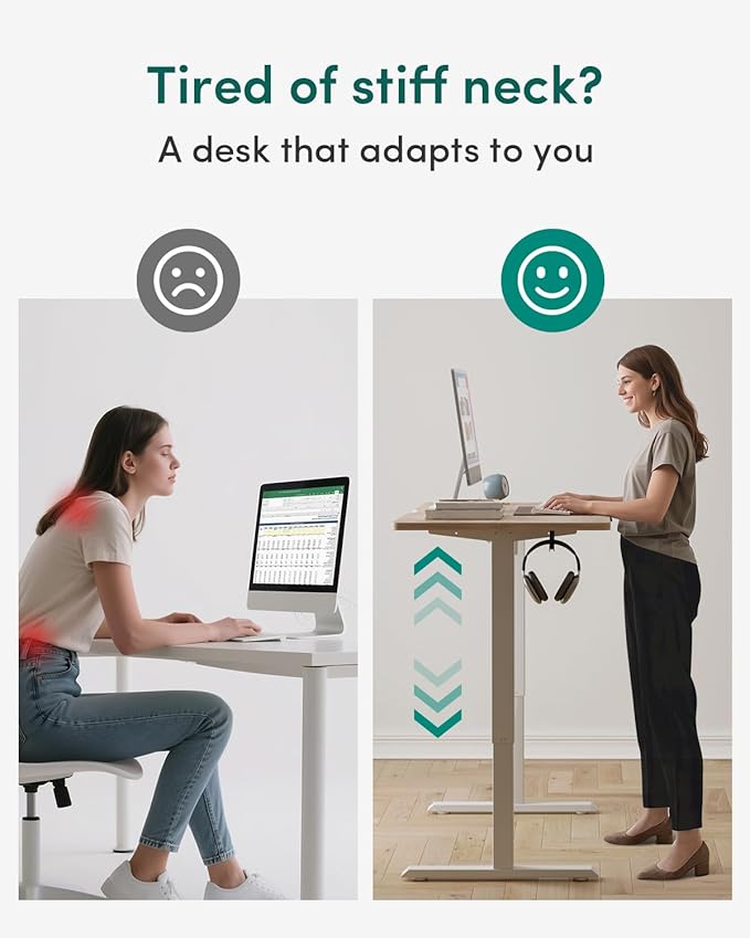 CubiCubi Electric Standing Desk, 55 x 24 Inches Height Adjustable Sit Stand Desk, Ergonomic Home Office Computer Workstation, Maple