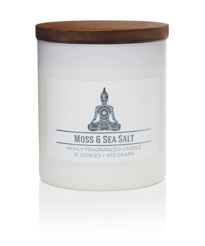 Carolina Moss & Sea Salt Scented Candle, 16 oz Wellness Relaxing Aromatherapy Candle, 2 Wick White Jar Soy Blend Wax, Candles for Home, 60H Burn - Made in The USA