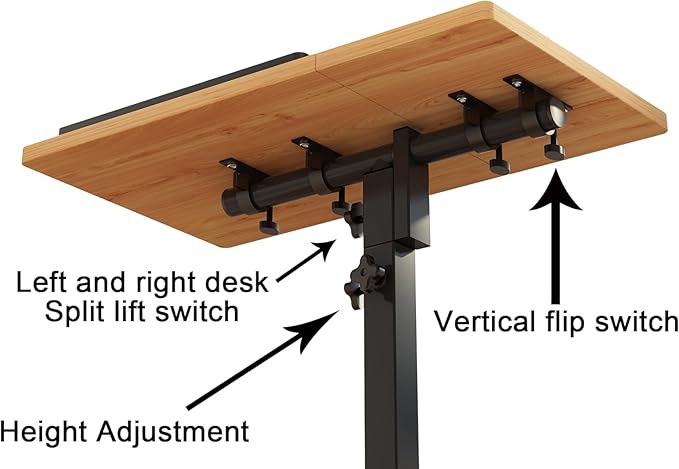 Mobile Height Adjustable Laptop Desk with Mouse Pad, Portable Laptop Desk Rolling Tiltable Table with Small Side Table for Couch,Rolling Computer Stand