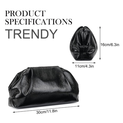 MXCMXC Elegant Evening Purse Cloud Pouch Bag for Women, Metallic Leather Ruched Clutch Dumpling Handbag for Wedding Party (Silver)