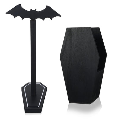 Uiifan Gothic Paper Towel Holder Bat Paper Towel Holder Coffin Kitchen Utensil Holders Halloween Gothic Kitchen Accessories Black Wood Spooky Decor for Home Table Bathroom Gifts Decoration