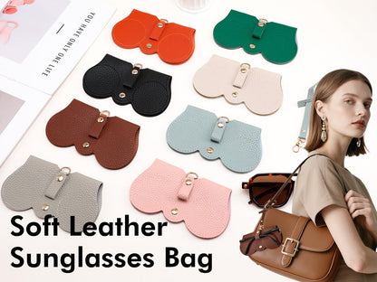 FEISEDY 2Pack Soft Leather Sunglass Bag, Holder Eyeglasses Case, Portable Glasses Pouch With Button Clip Wrist Strap B0049