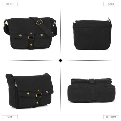 Valleycomfy Vintage Canvas Messenger Bag for Men Crossbody Shoulder Bag Satchel Handbags Black