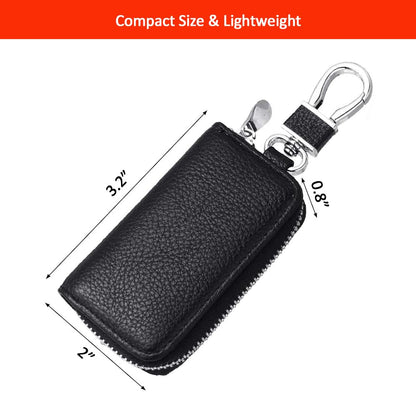 Luckybay Leather Car Key Holder, Car Key Case & Key Fob Protector Pouch with Zipper for Smart Keys, Keychain Wallet for Men Women (Black)