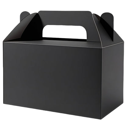 PEIQICHU 24 Pack Candy Treat Boxes Snack Goodie Bags Party Favors Box Party Gift Bags for Birthday, Baby Shower, Weddings Cardboard Candy Containers With Handle, Gable Style, Black