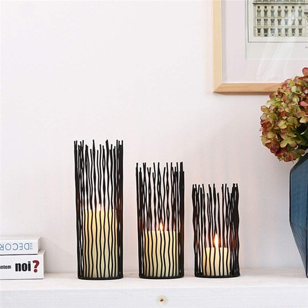 Metal Candle Holders for Pillar Candles - Creative Wire Candle Holder Set of 3 for Fireplace Mantel, Black Candlestick Holders for Table Centerpieces Halloween Christmas Birthday Party Home Decor