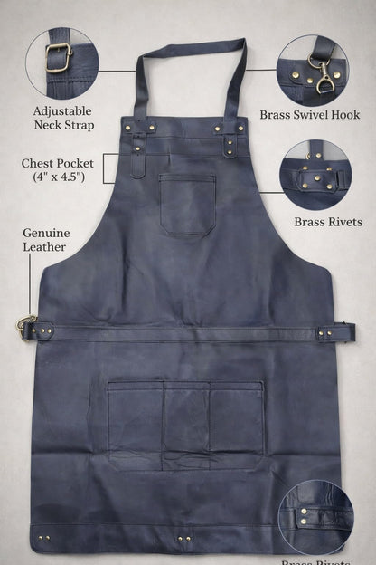 HEAVEN HUSH Genuine Leather Apron for Men & Women, Adjustable Straps & Tool Pockets Premium BBQ Cooking Blacksmith Shop Welding Woodworking Bartender Work Aprons (Black,4 Pocket)