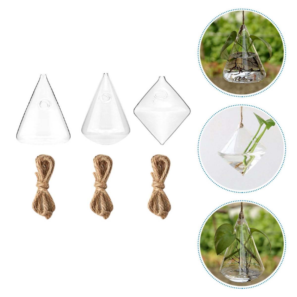 NUSITOU Geometric Glass Wall Hanging Vase Set of 3 Hydroponic Glass Containers Terrarium Flower Pots for Home Décor and Wall Mounted Plant Propagation