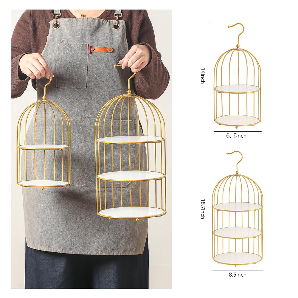 AIJIDIWO Gold Bird Cage Cupcake Stand Set, 2-Piece 3-Tier and 2-Tier Acrylic Dessert Display Trays, Metal Serving Stands for Wedding, Birthday, Baby Shower, Tea Party and Buffet Table Decor