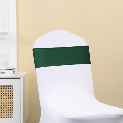 JKDMJF Stretch Spandex Hunter Green Chair Sashes Bows 50 Pack - Universal Chair Bands with Silver Buckle for Wedding Party Engagement Banquets Bridal Shower Events Decorations