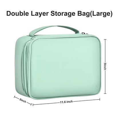 Miloocul Double Layer Leather Cable Organizer Bag Large Capacity Waterproof Tech Organizer Case for Travel Electronics Accessories Storage Case with Adjustable Divider(Light Green, Double Layer-Large)