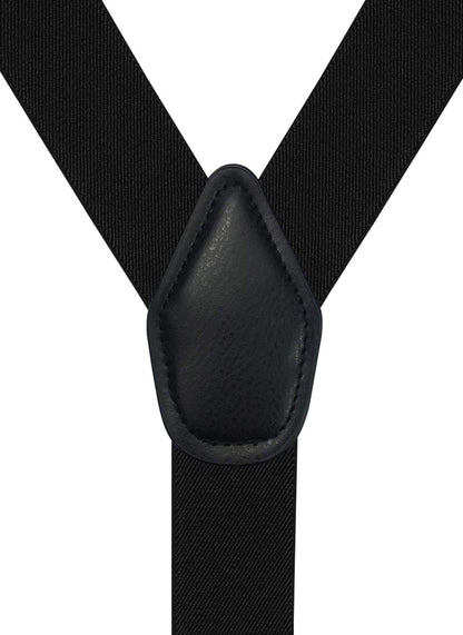 Moulen Men's Y-Back 1.4 Inches Wide Button End Elastic Adjustable Suspenders, Black
