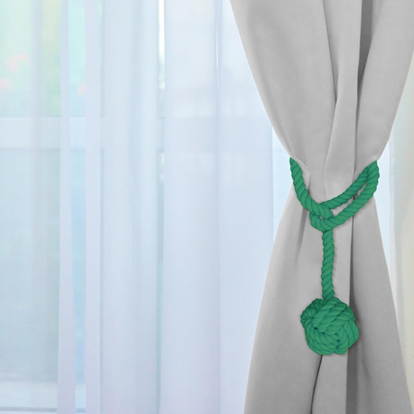 Ushomin Curtain Tiebacks, 2 Packs Heavy Duty Tiebacks, Indoor/Outdoor Decorative Tie Knot Curtain Holdbacks (Green)