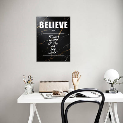 Motivational Canvas Wall Art Believe Noun Entrepreneur Quotes Poster Print Inspirational Pictures Painting for Office Class Room School Wall Decoration Stretched and Framed [18''Wx24''H]