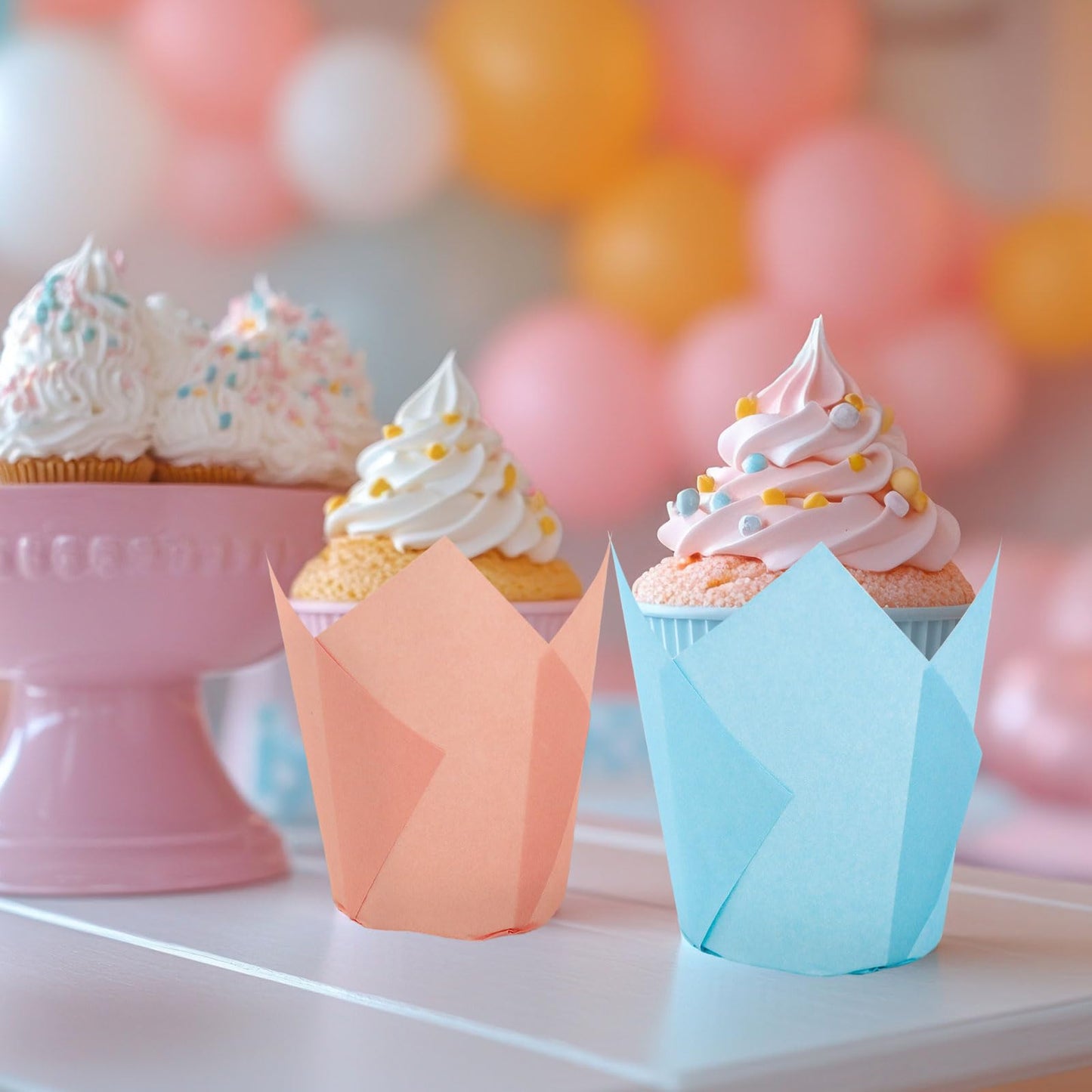 FYSUIMU 180Pcs Pastel Tulip Cupcake Liners Colorful Muffin Baking Cups Pink Blue Purple Yellow Orange Green Cupcake Wrappers for Spring Easter Holiday Party Supplies