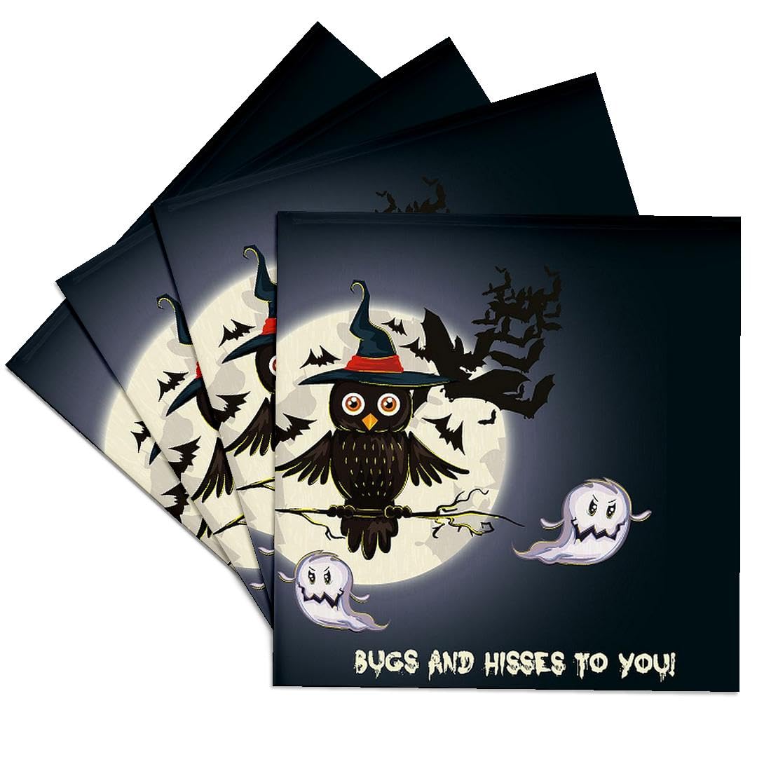 3dRose CST_65476_3 Halloween Owl with Ghost-Ceramic Tile Coasters, Set of 4