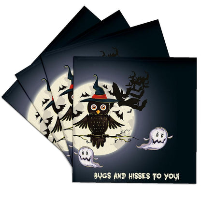 3dRose CST_65476_3 Halloween Owl with Ghost-Ceramic Tile Coasters, Set of 4