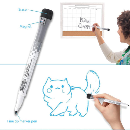 Dry Erase Calendar Whiteboard for Wall, Combination Magnetic Dry Erase White Board & Bulletin Board, 13" x 17" White Wood Framed Calendar/Cork Combo Board,Including 8 Markers and 1 Eraser(WH-3343+1)