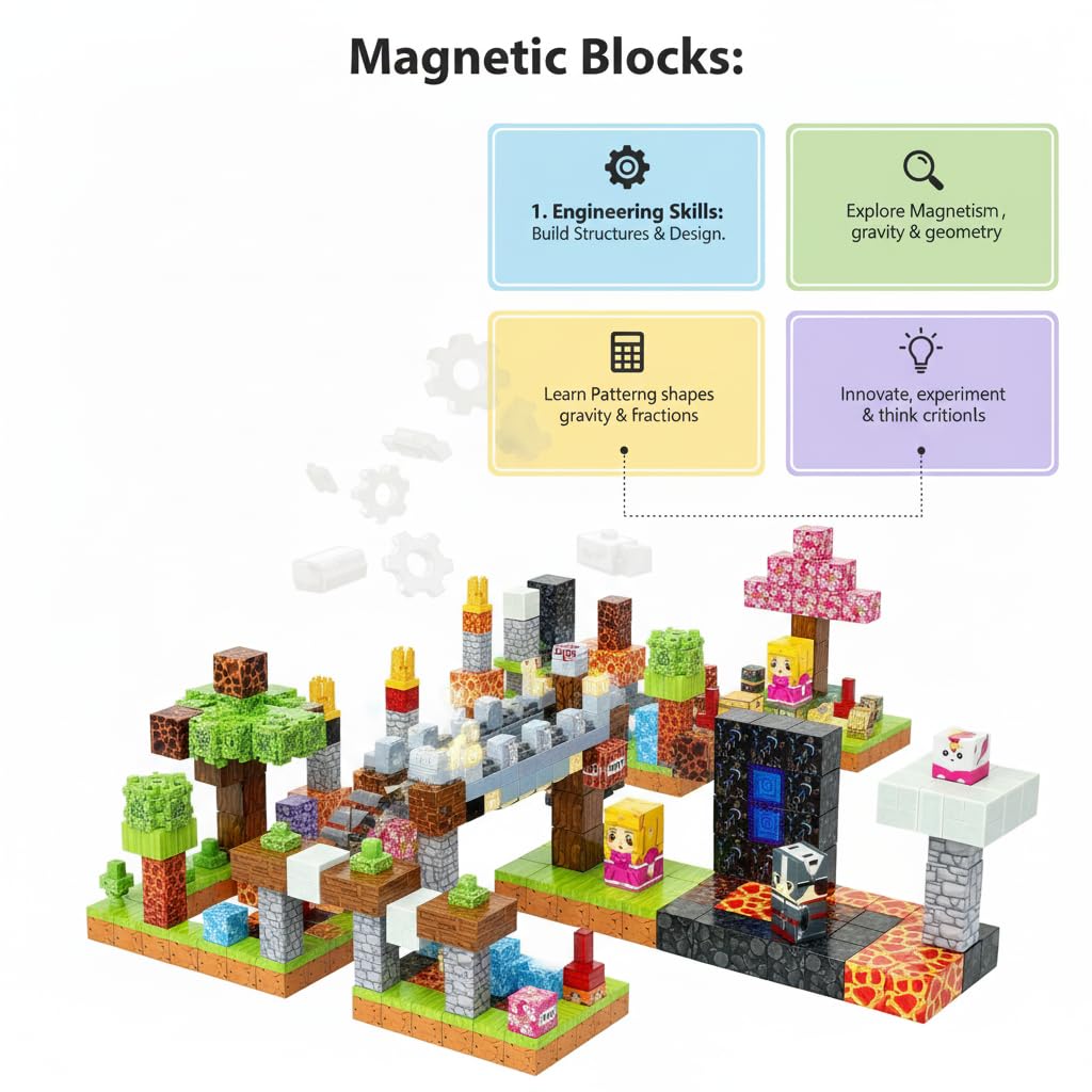 uMadeUs Magic Portal 150pc Magnetic Blocks Building Set – Puzzle Cubes as STEM Toys for Kids Ages 3+ – Creative Educational Sensory Construction Tiles for Boys & Girls