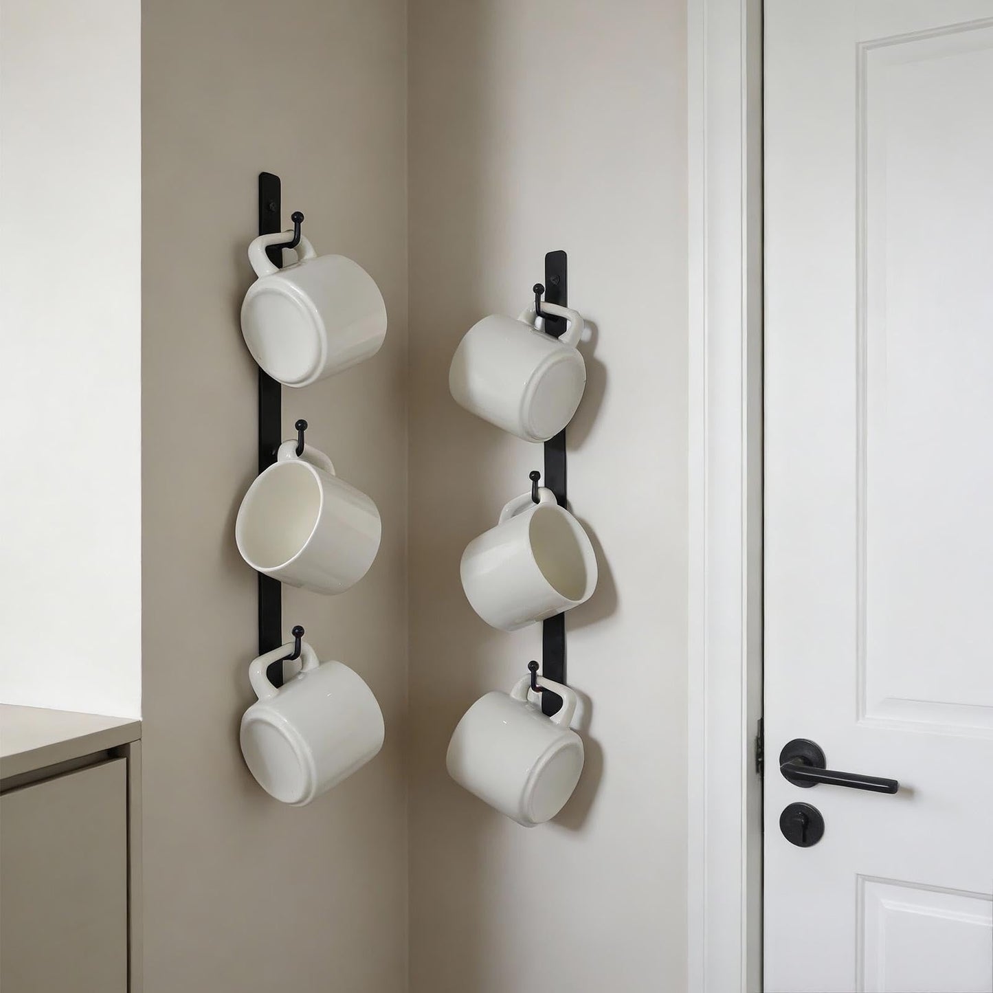 Yohsnor Coffee Mug Rack Set of 2 - Stylish Black Iron Coffee Cup Holder with 6 Hooks, Mounted Shelf for Kitchen & Office, Space-Saving, Easy to Install, Durable & Sturdy Hanger Racks