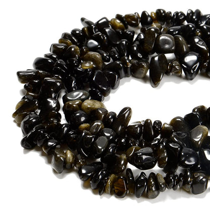 PLTbeads 7-8mm Natural Gold Obsidian Gemstone Chips Beads Healing Crystals Waist Bracelets Necklace Kit Irregular Stone DIY Crafts Design Jewelry Making
