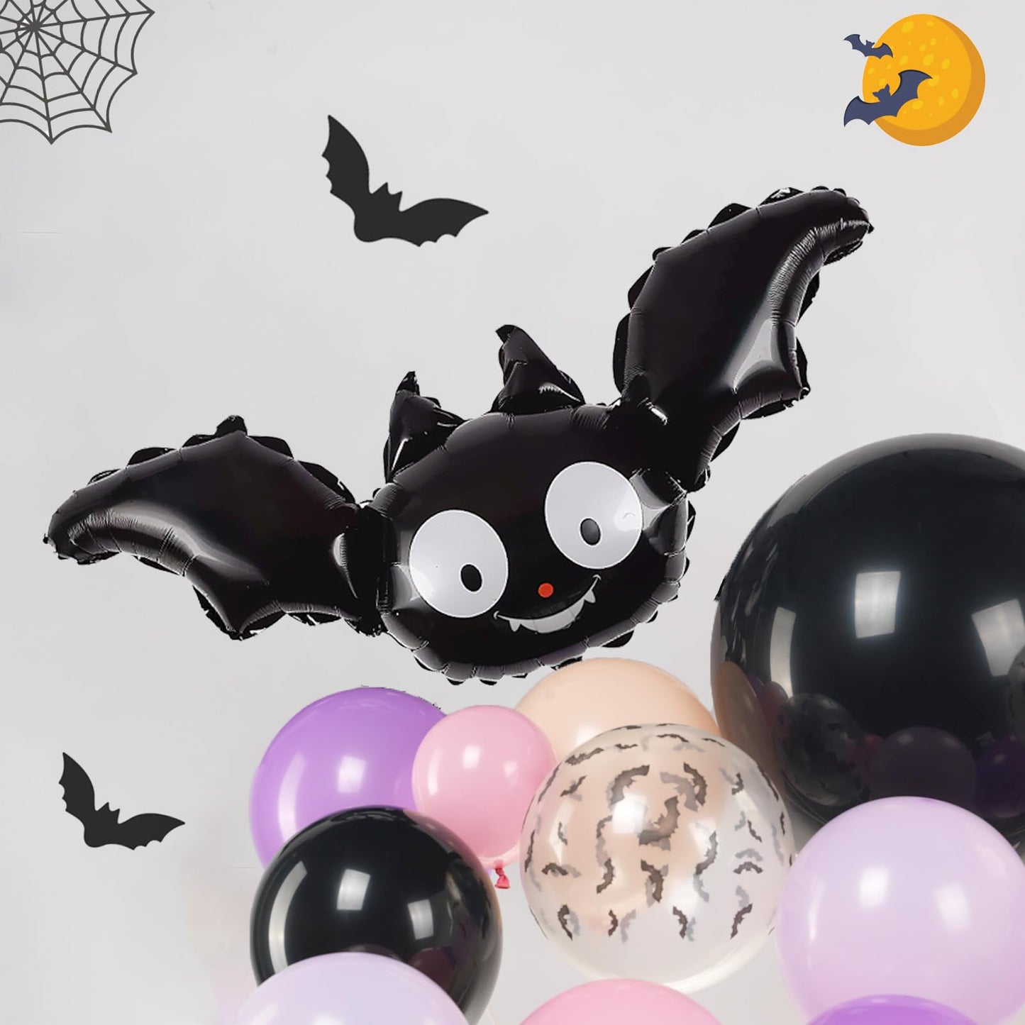 Summerween Halloween Party Decorations with Pink Black Purple Balloon Garland Arch Kit & Cute Bat Ghost mylar foil Balloons for Girls Two spooky Birthday Baby Shower BOO Day Party Supplies Decorations