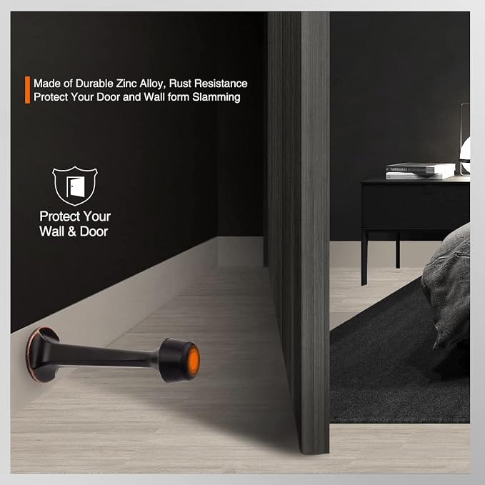 10 Pack Solid Rigid Door Stops - Heavy Duty Door Stoppers Wall Protector with Soft Rubber Tips, Oil Rubbed Bronze
