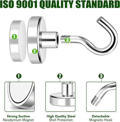 MIKEDE N52 Magnetic Hooks, 28lbs+ Heavy Duty Earth Magnets with Hooks for Refrigerator, Extra Strong Cruise Magnets Hooks for Hanging, Cruise Cabins, Grill, Indoor, Outdoor - 20 Pack