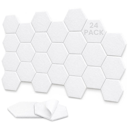 TOMAIX 24-Pack Felt Hexagonal Bulletin Board, 12 x 10 x 0.4 Inches, White Self-Adhesive Corkboard, Nailable Felt Message Board, Suitable for oOffices, Schools, and Homes.