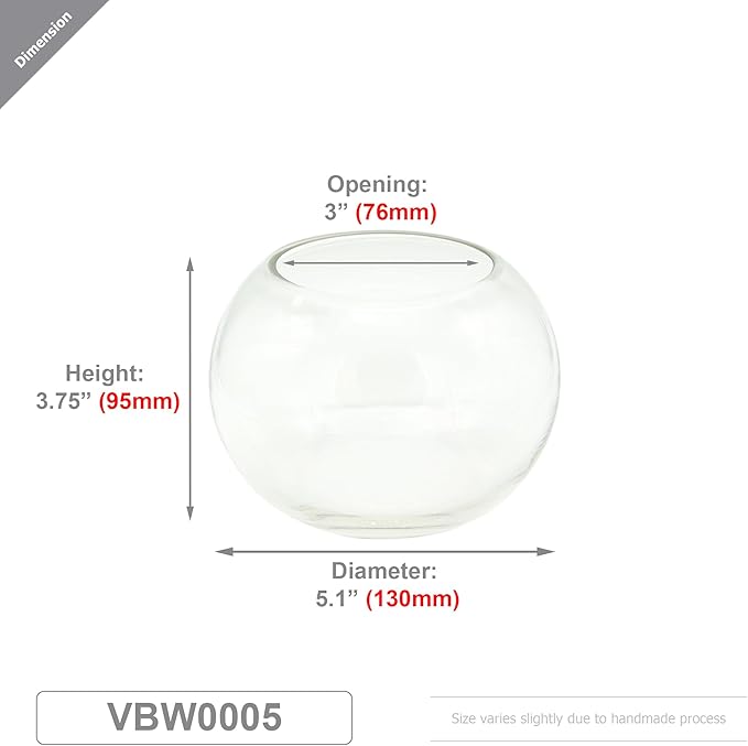 WGV Bowl Glass Vase, Diameter 5.1", Height 3.75", Open Width 3", (Multiple Sizes Choices) Clear Bubble Planter Terrarium Fish Bowl for Wedding Event Home Decor, 1 Piece (VBW0005)