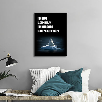YSPCSUN Introvert Decor Wall Art Funny Solo Expedition Quote Canvas Painting Polar Bear On Iceberg Posters For Home Office Sarcastic Motivational Pictures Ready To Hang 24x18 Inch