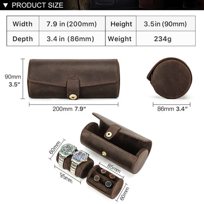 CONTACTS Full Grain Leather Watch Case Cufflink Box with Pad Tie Case Travel Multifunction Jewelry Accessories Organizer Storage Roll