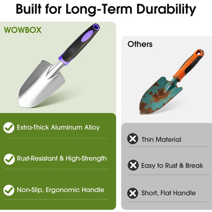 WOWBOX Garden Tools Set - 10 PCS, Heavy Duty Gardening Hand Tools Kit with Storage Tote, Rust-Resistant Gardening Supplies for Planting with Non-Slip Ergonomic Handle for Women and Men (Purple)