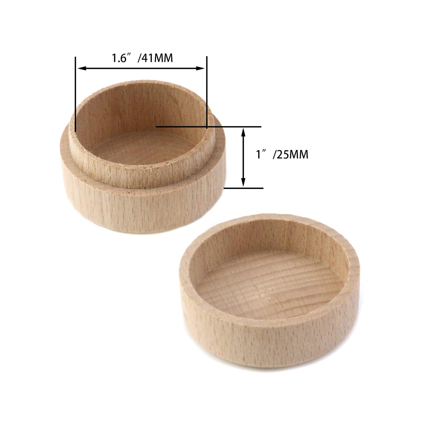 Tighall 4PCS Wooden Ring Box Bearer Mini Round Wooden Wedding Ring Unpainted Jewelry Trinket Box Container Case Storage DIY (2 x 1.35 inch)