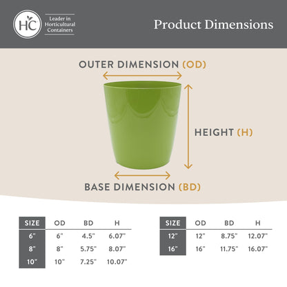 The HC Companies Aria Round Self-Watering Pot - Lightweight Plastic Planter for Herbs & More - Durable Plant Pots for Indoor Plants & Outdoor Plants (6" Glossy Avocado, Pack of 1)