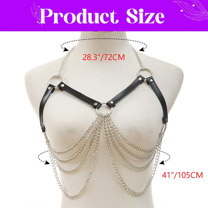 GEMILY Leather Chest Chain Belt Fashion Rave Goth Body Harness for Women