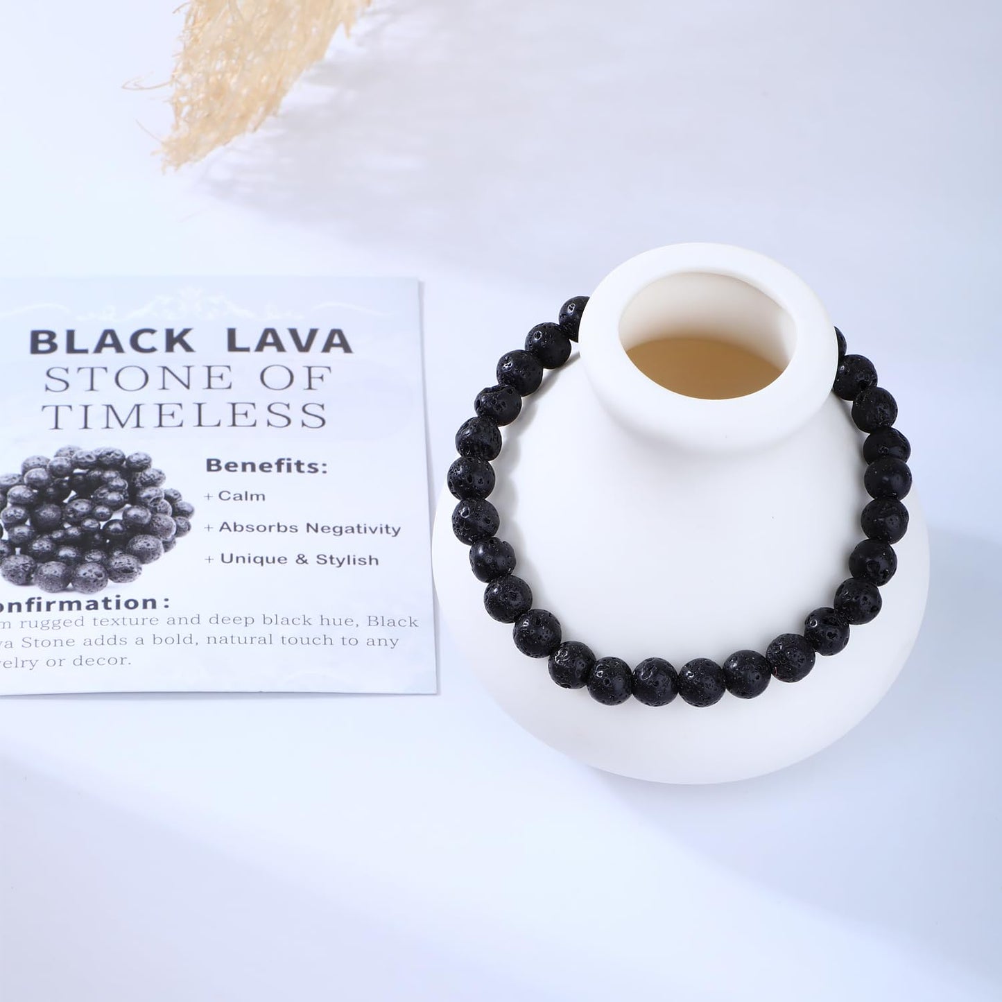 Bymitel 6mm Black Lava - Handmade Reiki Gemstone Stretch Bracelet, Natural Beauty & Spiritual Essence, Crystal Healing for Unisex Adults