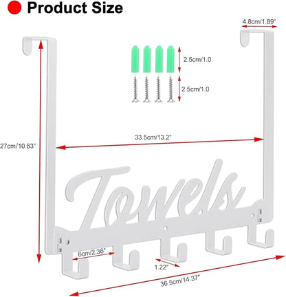 Azmoncy 2 Pack Over The Door Hooks, Towel Rack for Bathroom Towel Holder for Hanging Heavy Duty, Over Door Hanger with 10 Coat Hooks for Bedroom Bathroom Kitchen Bag, Coats, Hats (White)