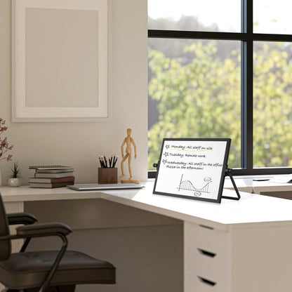 AMUSIGHT Dry Erase Magnetic White Board, 16" x 12" Black Framed Double-Sided Desktop Whiteboard with Stand, Portable Small Whiteboard Set for Drawing, Office, Home, School