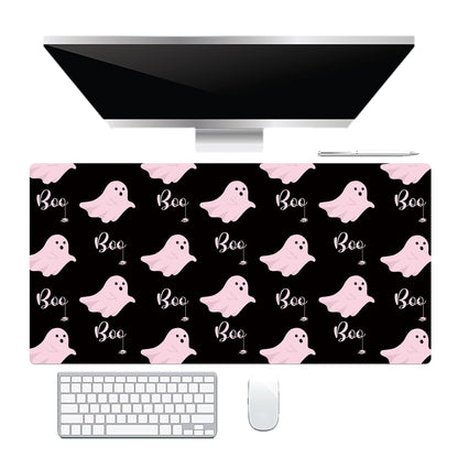 LB Funny Halloween Mouse Pad Cute Pink Ghost on Black Desk Mat for Keyboard and Mouse Desk Pad Large Gaming Mousepad Rubber Base Mouse Pad for Laptop Gaming Office Computer and Home, 31.5x15.7 inch