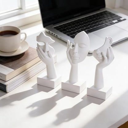 3 Pcs Thinker Small Statue Set - White Art Abstract Home Accent Figurines for Decor Woman Apartment Bookshelf Floating Shelf Coffee Table Office Desk Bathroom Counter Decor (3 Pcs White, 6")